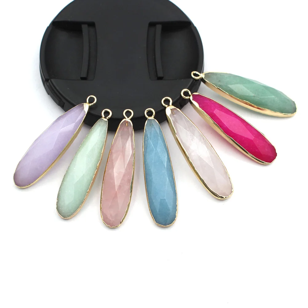 

6pcs Gold Plated Faceted Teardrop Natural Stone Pendants Rose Quartz White Quartz Stone Drops Pendant Charms Jewelry