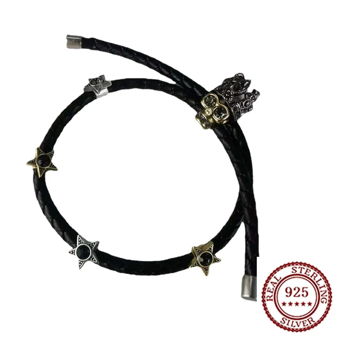 

2025 New Trendy Classic Women's Dark Series Retro Black Skull Scalp Rope Bracelet Personalized Street Style