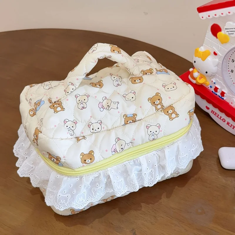 

Rilakkuma ручная сумка для макияжа, милая портативная сумка для хранения на молнии большой емкости, сумка для ухода за кожей, сумка для мытья и полоскания, подарок для девочки