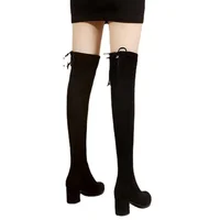 2023 Faux Suede Female Heels Autumn Zipper Elastic Knee-high Boots for Women Tube Lace-up Thigh Gigh Boots Black Botas Mujer - Image 5