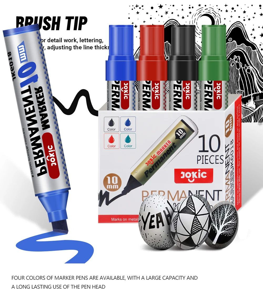 1/4 Stück Farben Set Permanentmarker, wasserfeste Tinte, dünne Spitze, rohe Spitze, schwarz, blau, rot, grüne Tinte, 10 mm rohe Farbmarkierungsstifte – Detail 1