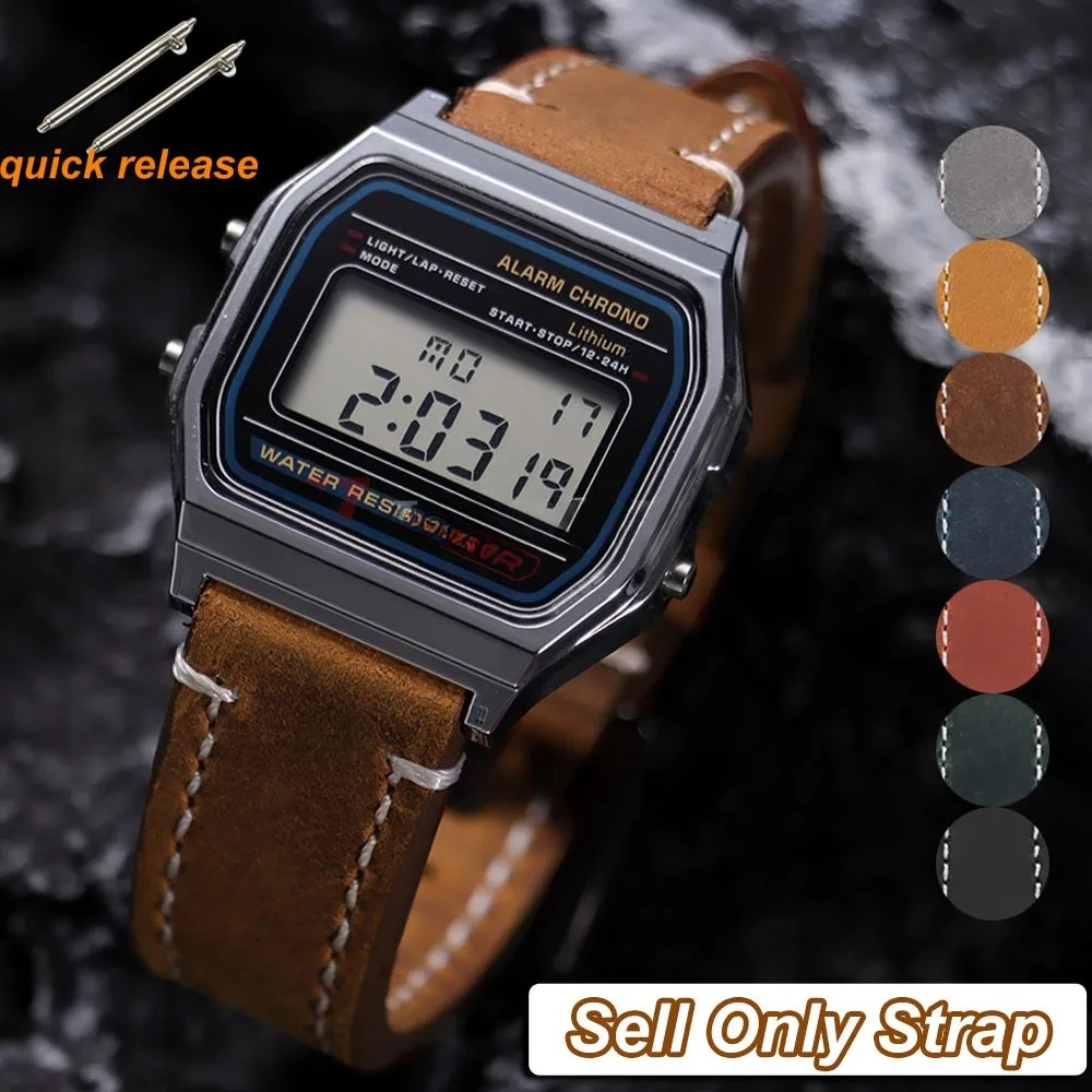 18 mm Rindsleder-Uhrenarmband für Casio Mod Kit F91W W-800H SGW400 F84 F105/108 A158/168 AE1200/1300 Vintage-Uhrenarmband