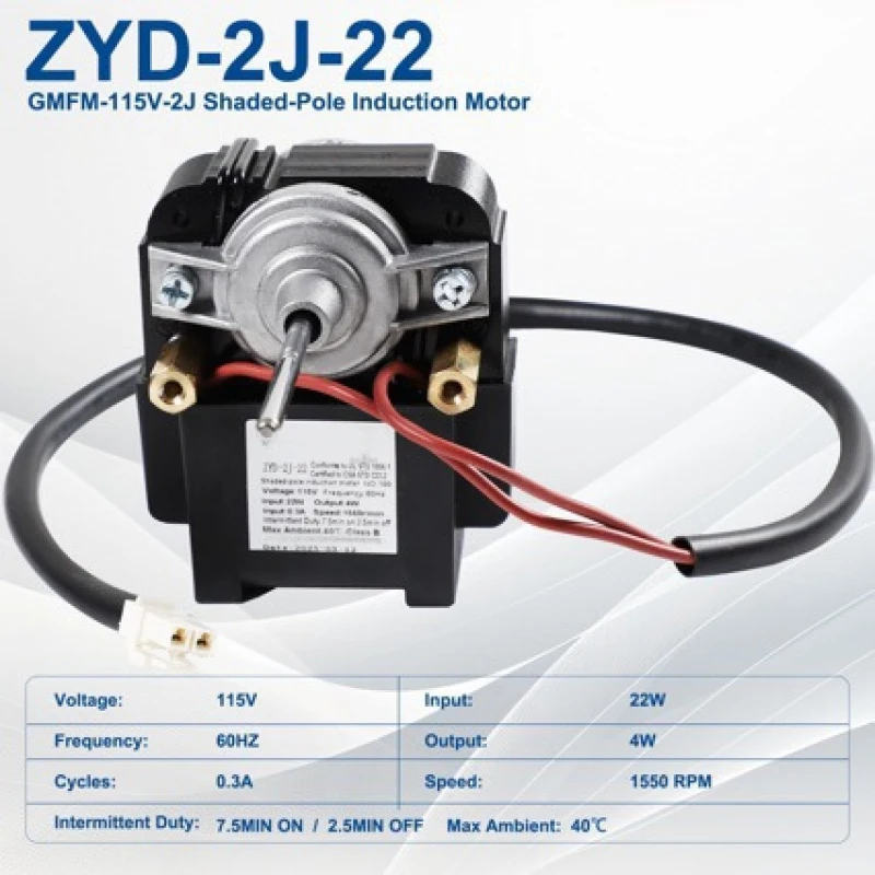 ZYD-2J-22 Refrigerator Refrigeration Fan Motor – 115V Shaded-Pole Induction Freezer Fan, Replaces GMFM-115V-2J