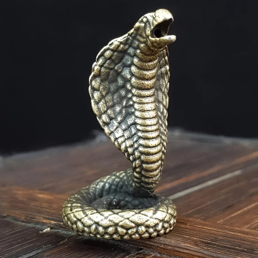 1pc,Intricate Metal Snake Sculpture - Zodiac Snake Lucky Charm, Dynamic Pose for Home & Office Decor