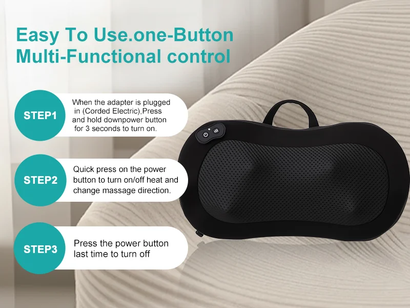 LEERCON Shiatsu Back Massager for Deep Tissue, Cordless Portable Back And Neck Massager with Heat, 3D Kneading Lower Back Electric Massage Pillow, Suitable for Men And Women.