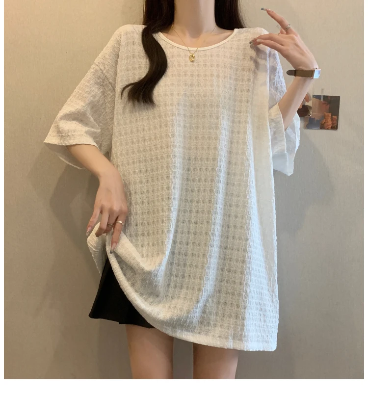 T-shirt da donna O-Collo ampia senza schienale manica corta T-shirt eleganti e chic T-shirt francese Abbigliamento taglie forti abbigliamento donna