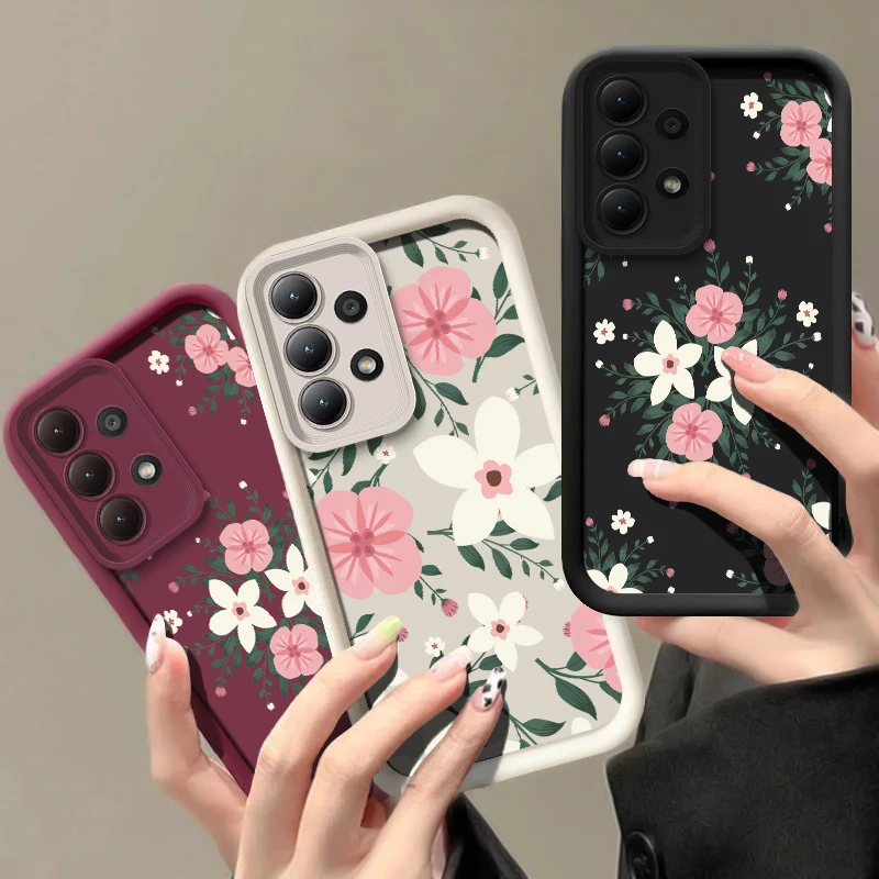 Telefoon Geval Voor Samsung Galaxy A55 A35 A25 A15 A54 A34 A24 A56 A36 A26 A17 A16 A14 A73 A53 A33 A23 A13 A72 Bloem Siliconen Cover