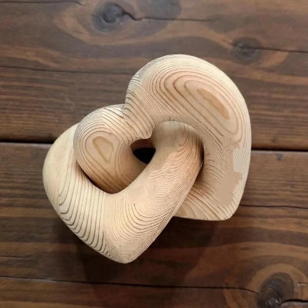 Handmade Wooden Hearts Knot Ornaments Rustic Farmhouse Anti-Scratch Interlocked Double Heart Chain Romantic Natural