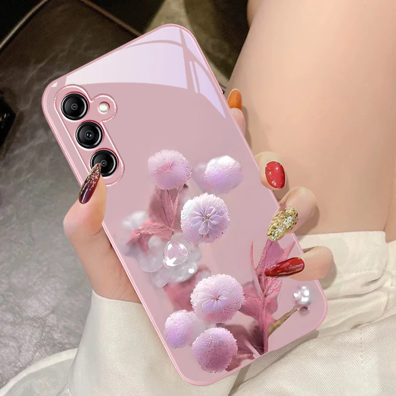 Glass Phone Case for Samsung Galaxy A14 4G 20 30 52 20S 21S 22 A25 32 33 34 42 50 51 53 54 70 71 72 73 5G Ink Mountain Camellia