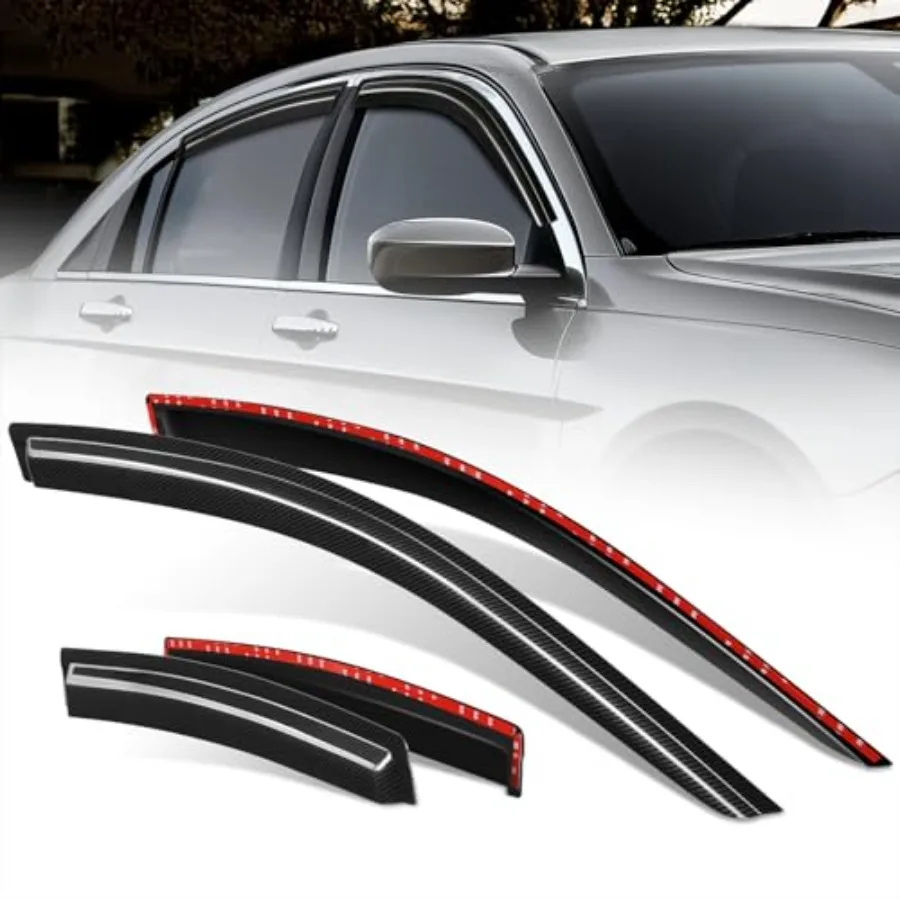 

Set of 2 Tape-On Window Visor Deflector Rain/Sun Guard Compatible with Chrysler Sebring Sedan 2007-2010 200 Sedan 2011-2014 Car