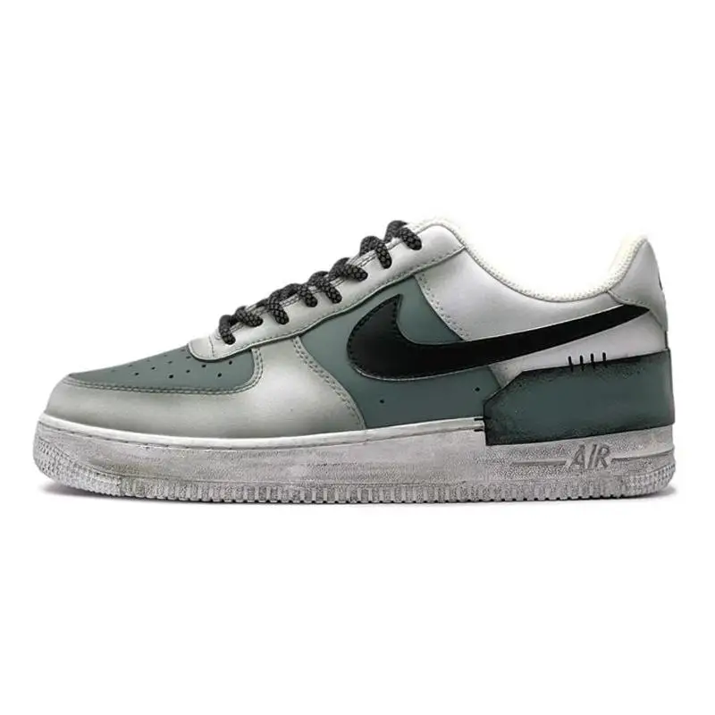 

[Индивидуальная настройка шпона] Мужская обувь для скейтборда Nike Air Force 1, низкие кеды, серые/зеленые