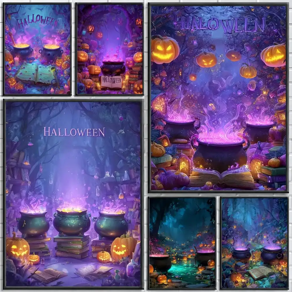 Halloween Arcane Incantations Painting Calligraphy Canvas Poster Wall Art for Bedroom Living Room Home Decor Gift