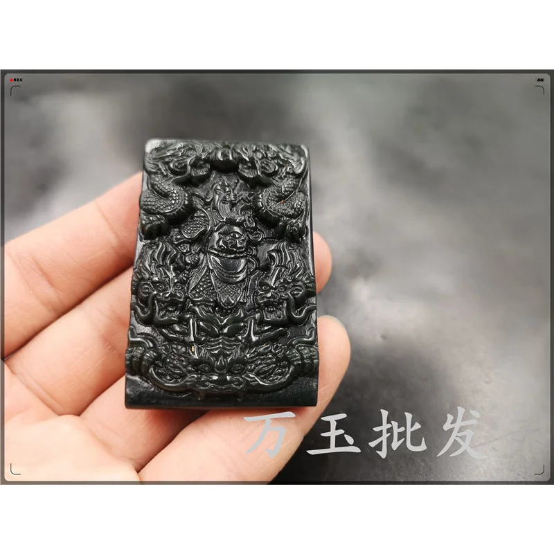 Double-sided Hetian green jade Kung Fu pendant necklace, stylish and versatile