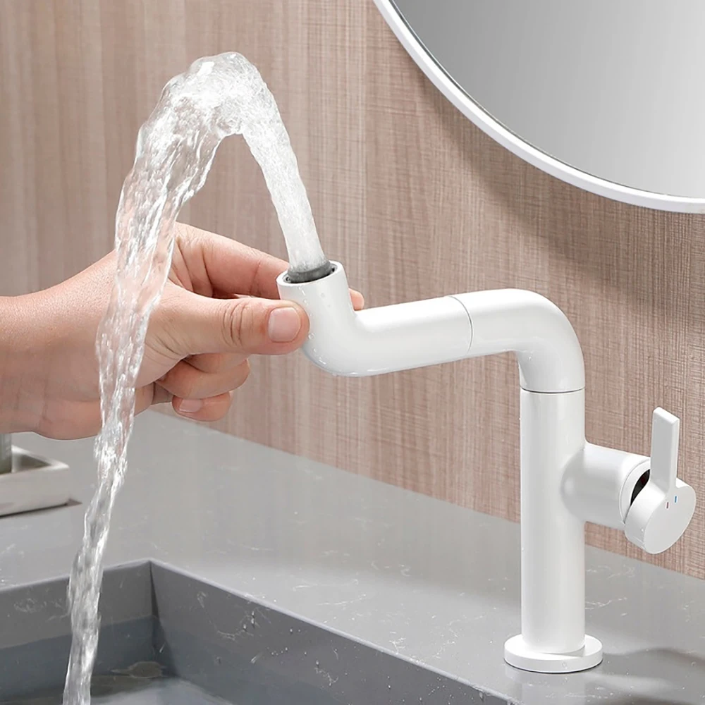 Brass Pull Down Bathroom Faucet Rotatable Basin Mixer Tap Single Lever Wash Sink Water Tap for Home Lavatory