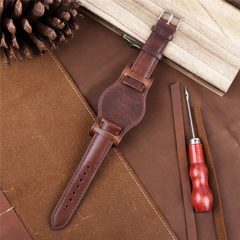 Vintage Oil Wax Leather Watch Strap Universal 20mm 21mm 22mm Tray Watch Strap Cowhide Watchband Accessories UTHAI G16