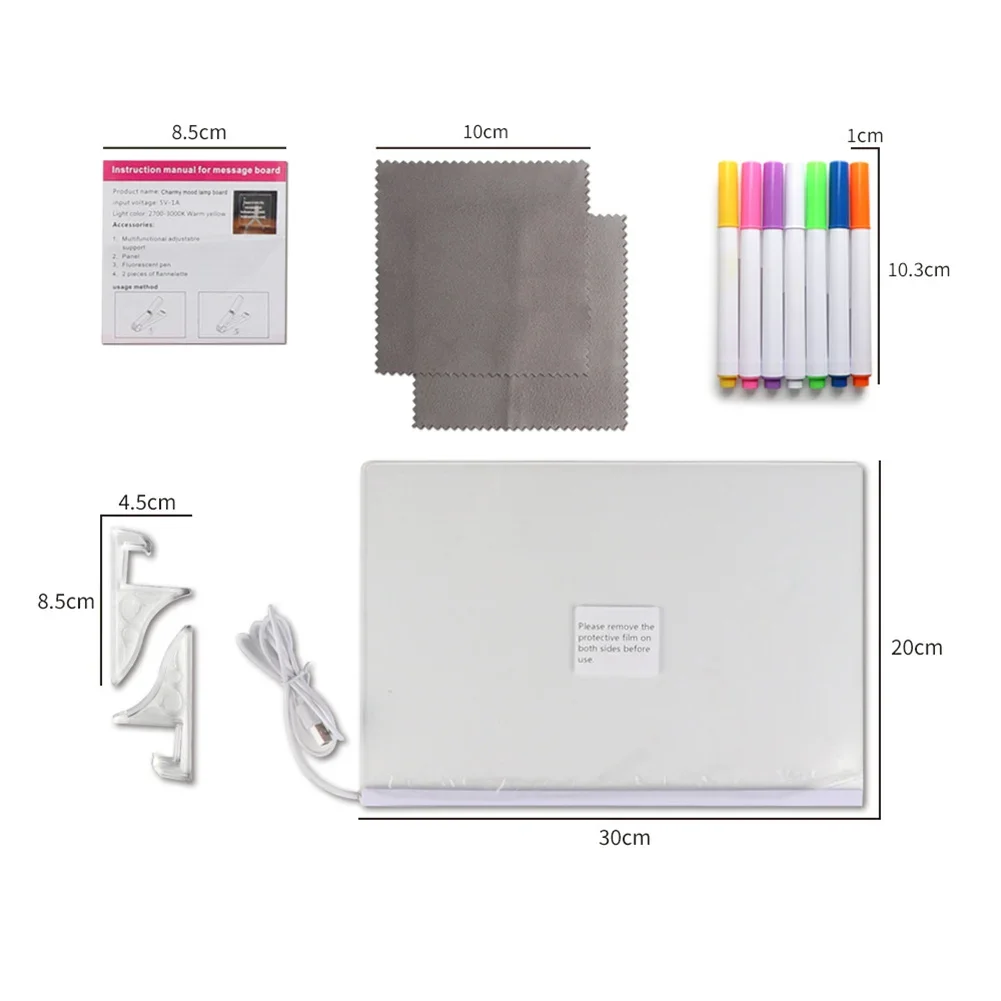 Transparent LED Acrylic Note Board Illuminated Dry Message Board With Stand Clipboard Message Board Replacement Parts