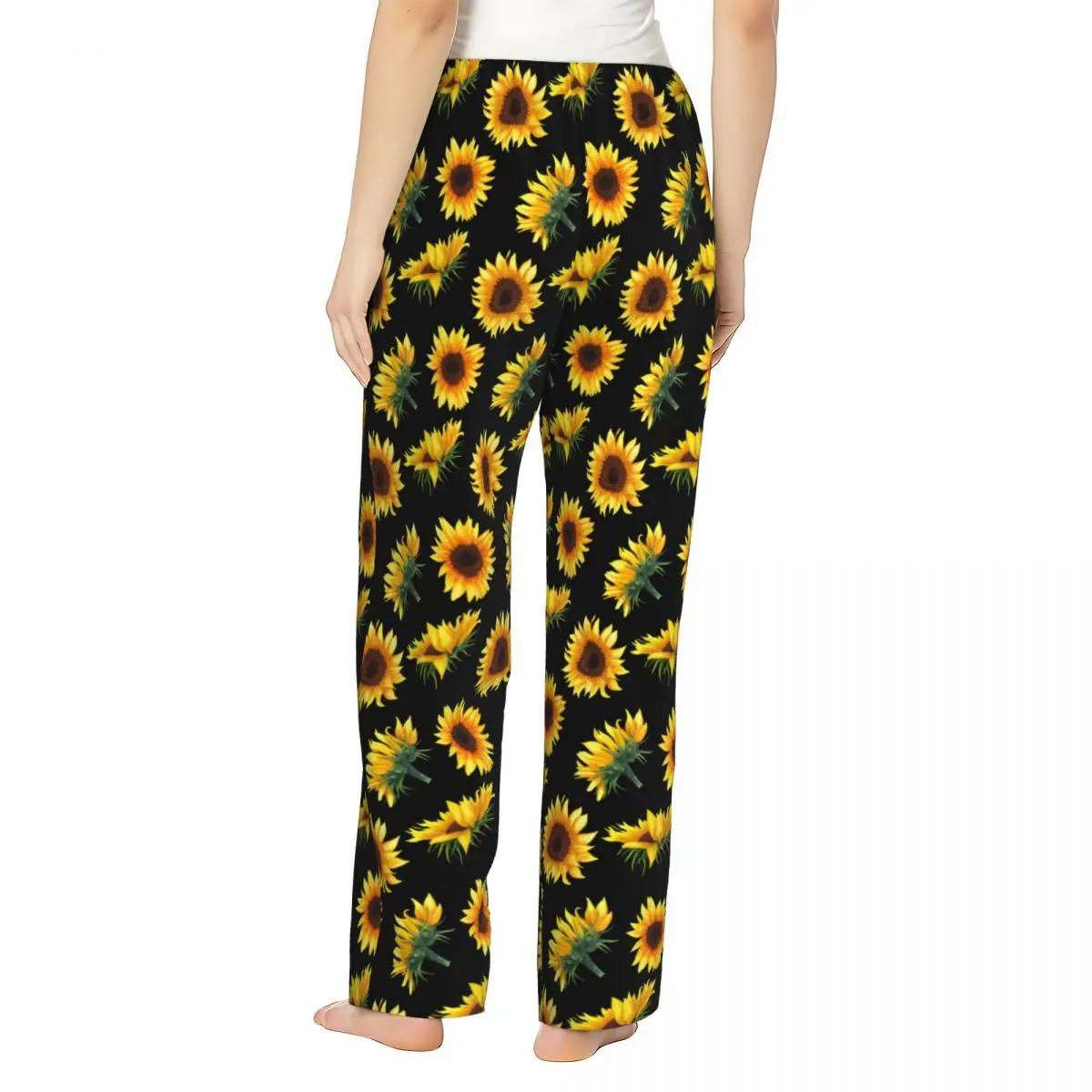 Pantalones de pijama con estampado personalizado para mujer, ropa de dormir con estampado de girasoles, pantalones de salón con bolsillos