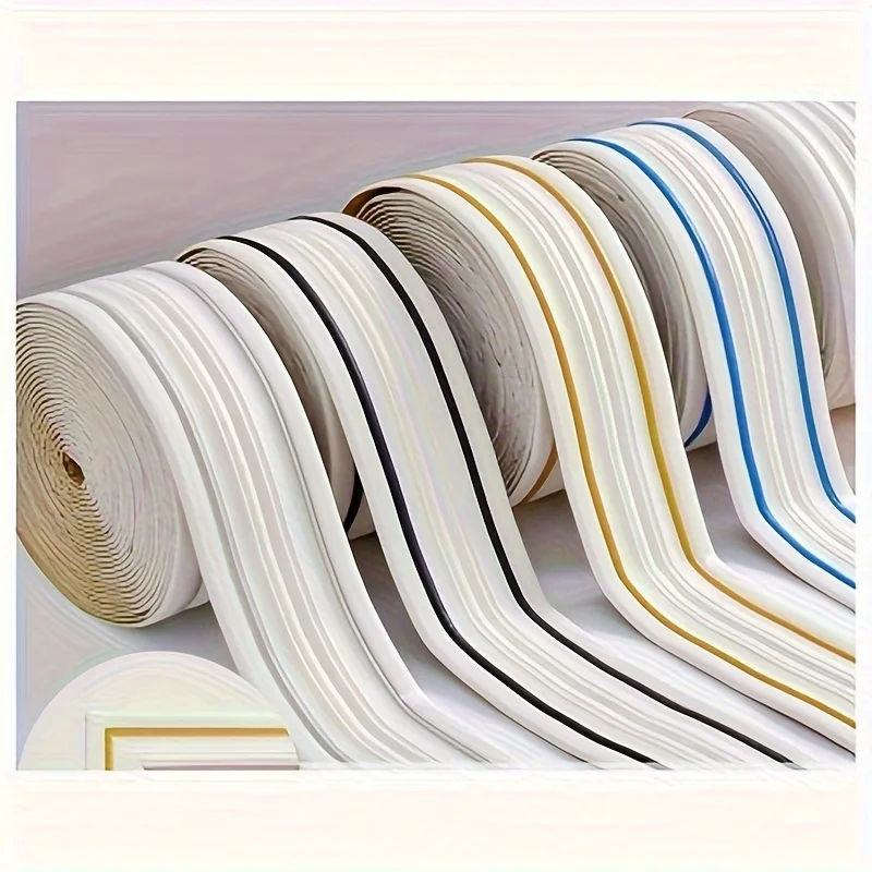 1 Set 230cm/roll 3D Foam Wall Trim Strip Sticker Self-Adhesive Waterproof Ceiling Floor Waist Line Sticker Decorative Skirting