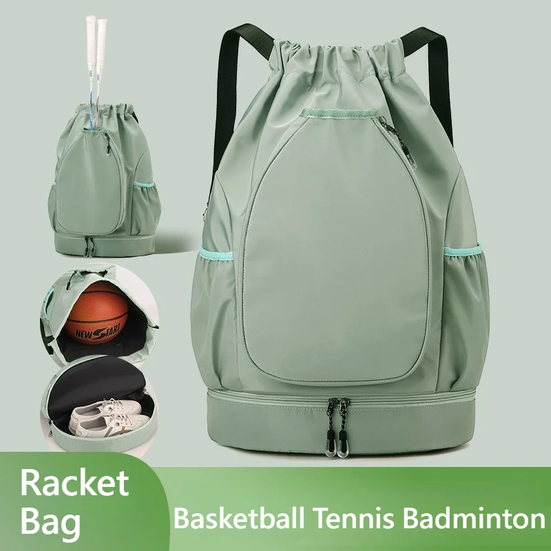 

Large Capacity Racket Bag Badminton Tennis Basketball Sport Drawstring Bag with Separated Shoe Compartment Training Gear Storage