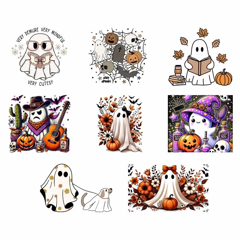 

Halloween Iron On Transfer Sticker For T Shirts DTF Cartoon Cute Fall Spooky Pumpkin Heat Transfer Sticker DIY Patches