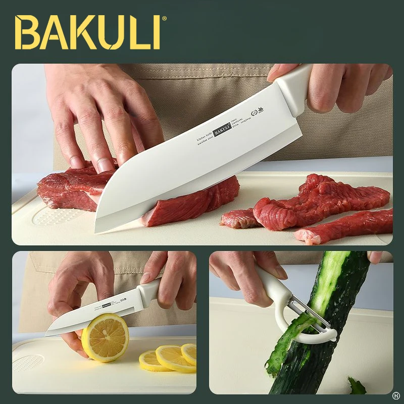 BAKULI-1/2pc Macaron Pure White Kitchen Knife Set Antioxidant Coating More Durable Kitchen Aesthetics Fruit Knife Meat Cutter