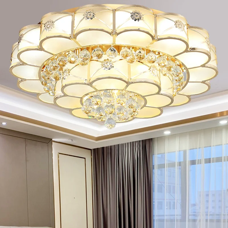 European Style Living Room Crystal Ceiling Lamp Atmospheric Simple Modern LED Bedroom Study Kitchen Island Ceiling Light Fixture