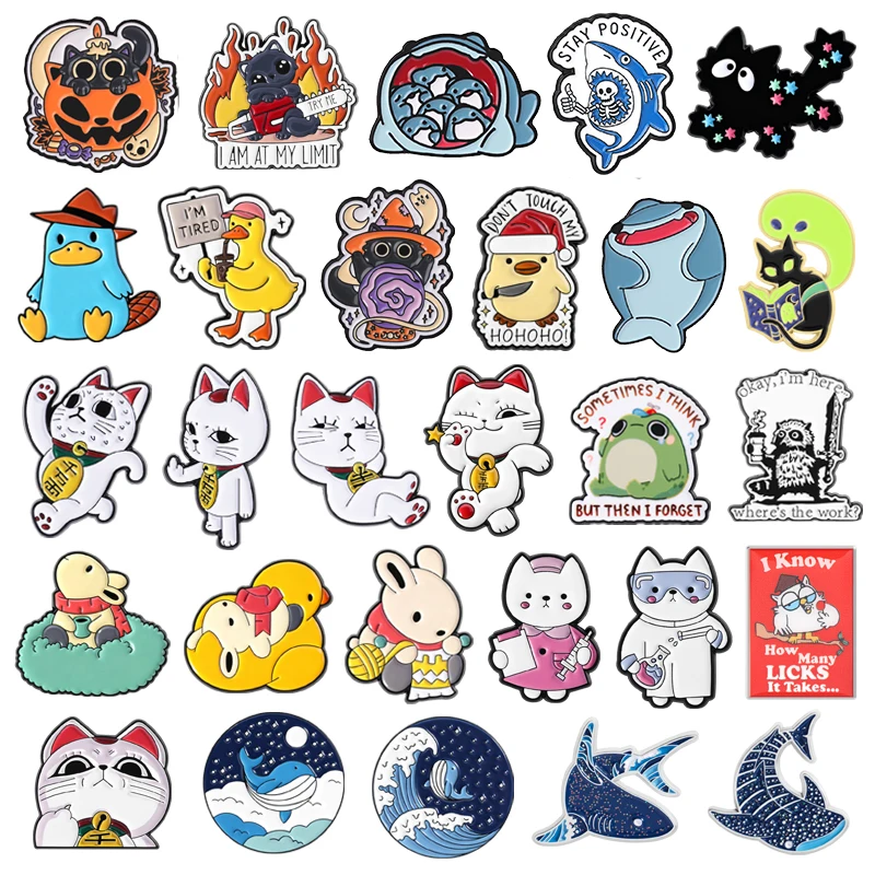 Niedliche Tierkollektion Emaille Pins Angry Cat Perry Das Schnabeltier Turbo Oma Katze Broschen Revers Abzeichen Modeschmuck Geschenke