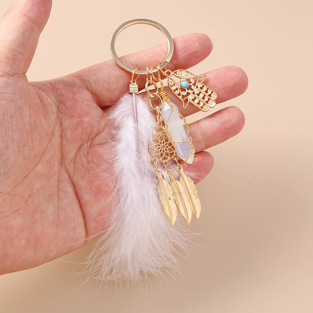 Aihua Boho-Traumfänger-Schlüsselanhänger mit großen Federn für Damen und Mädchen, Handtaschenanhänger, Traumfänger-Schlüsselanhänger, Schmuck, Geschenke – Detail 3