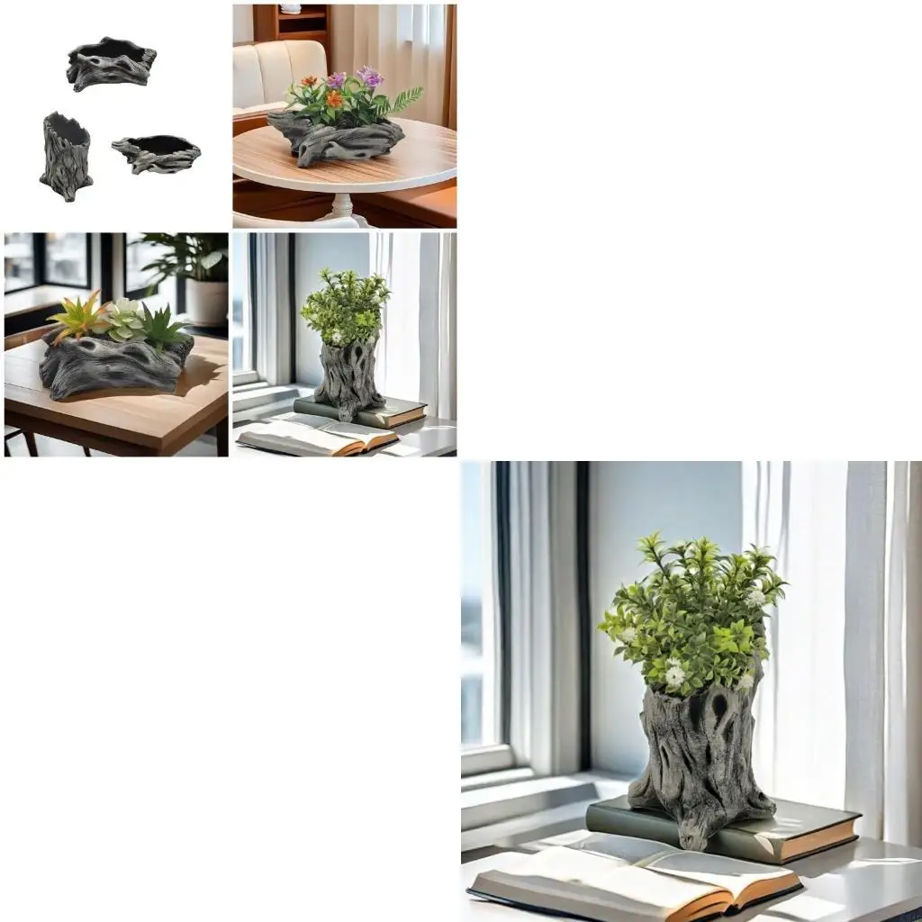 

Artificial Driftwood Stumps Planter Cactus Container Creative Imitation Sculpture Resin Succulents Flower Pots C5AD