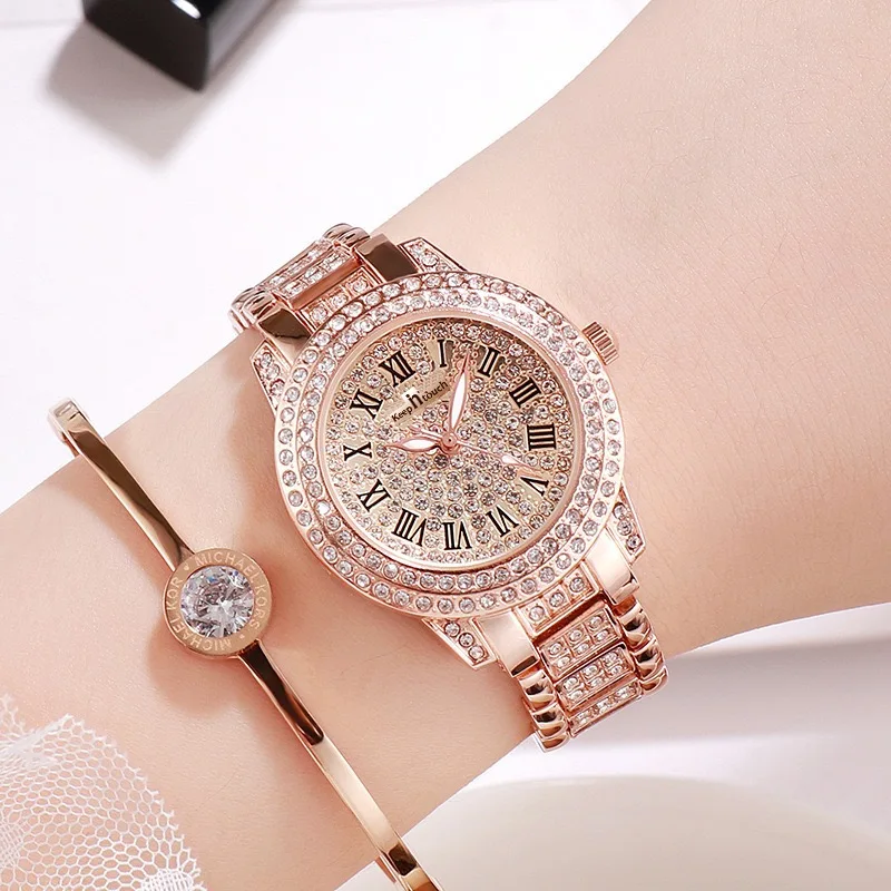 Luxury Women Watch with Diamond Elegant Brand Quartz Steel Bracelet Watches Ladies Zircon Crystal Top Fashion Wristwatch Clock