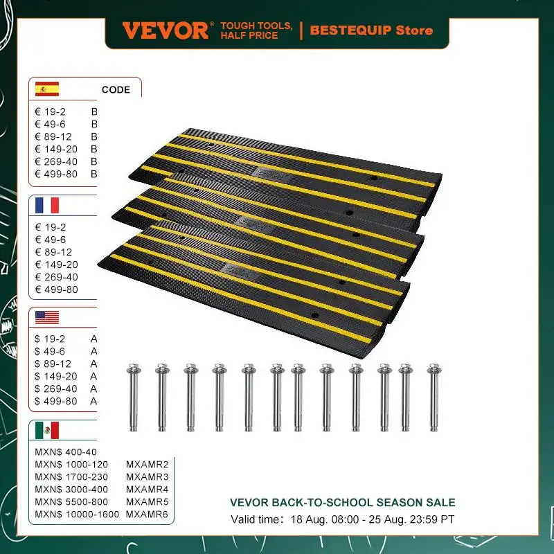 

VEVOR 1/2/3 Packs Cable Protector Ramp Curb Rubber Driveway Threshold Bridge Expandable Ramps for Loading Dock Garage Sidewalk