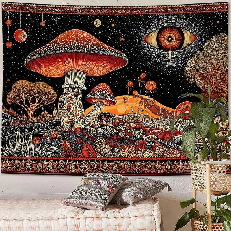 VIKAMA Trippy Mushroom Wall Tapestry Psychedelic Hippie Art Starry Sky Celestial Eye Decor for Bedroom Dorm Aesthetic Room
