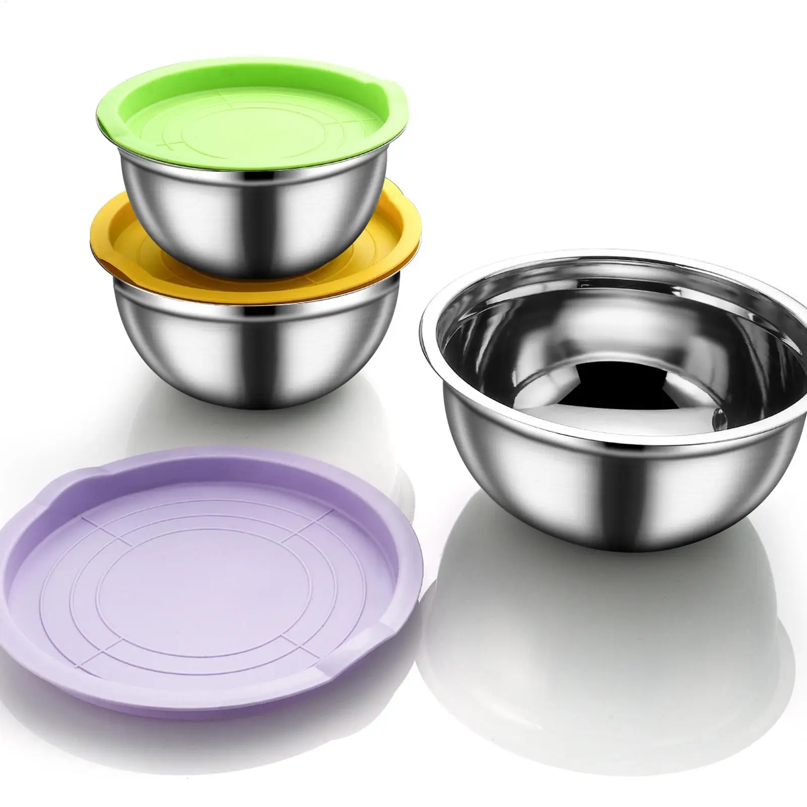 Cuencos para mezclar de acero inoxidable, antideslizantes, aptos para lavavajillas, con tapas herméticas, para hacer ensaladas, mezclar salsas, aperitivos y huevos