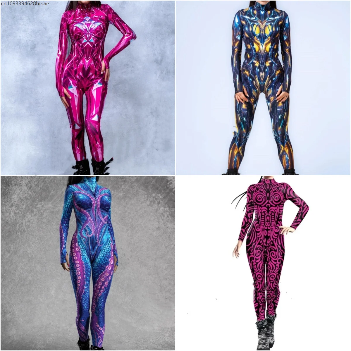 

2025 Halloween Cosplay Tights Jumpsuit 3d Printing Long Sleeve Women Bodysuit Carnival Party Stage Showing Perfermence Catsuit