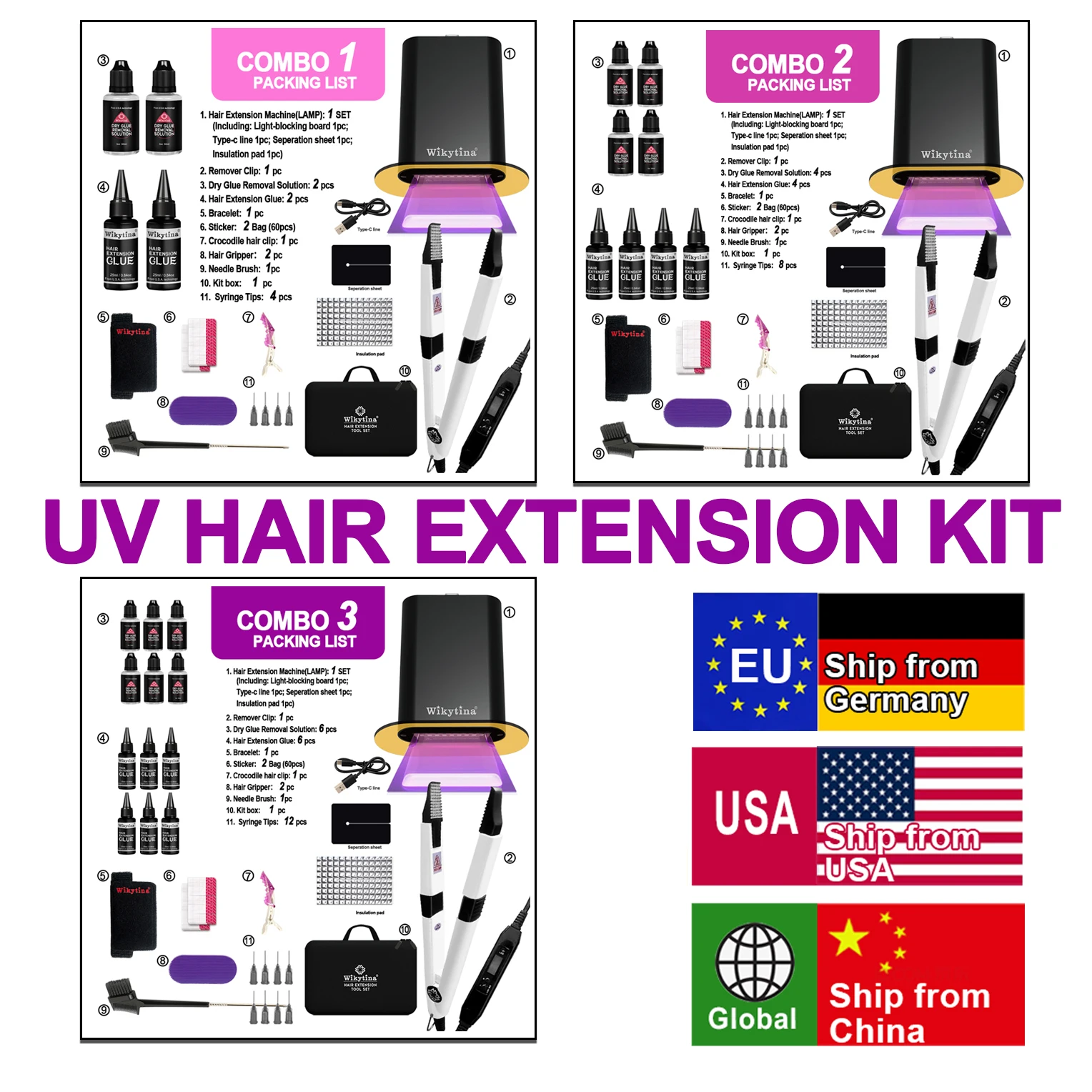 

UV V Light Hair Extension tools Kit Complete Set with V-light UV Glue and Remover Machine - Salon Styling Tools Best Seller