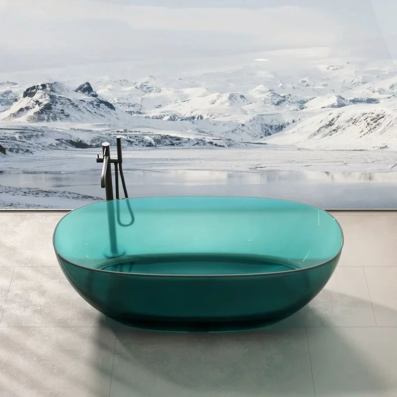 2 Person Bathtub Freestanding, Oval Transparent Resin Tub, Crystal Clear Colorful Soaking Bath for Home, Double Acrylic Bathtub