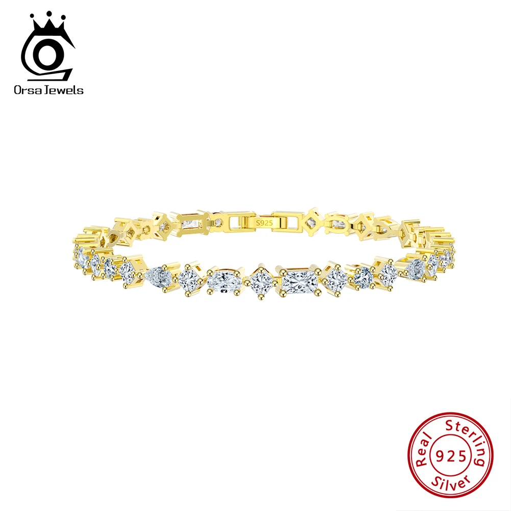 ORSA JEWELS Authentic Tennis Bracelet 925 Sterling Silver 3 Different Shapes 4A Zircon Bracelet Fashion Jewelry for Women SB167