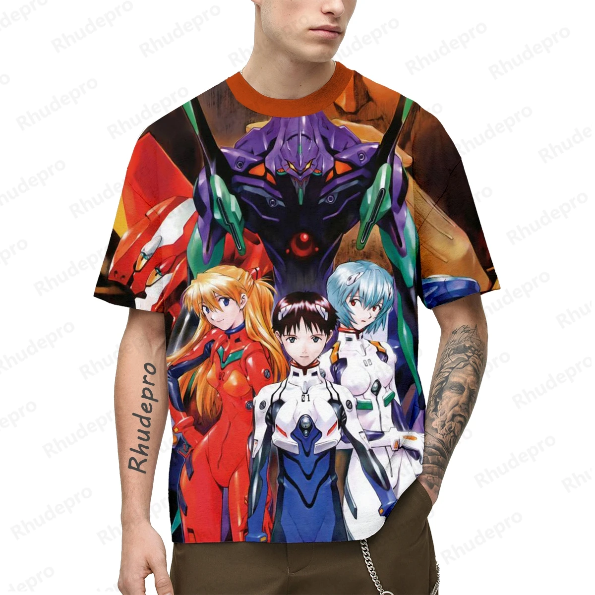 Neon Genesis Evangelion Men's T-shirt Printed Y2k Cosplay Harajuku Style Trend Anime Short Sleeve Clothing New T-shirts Tops