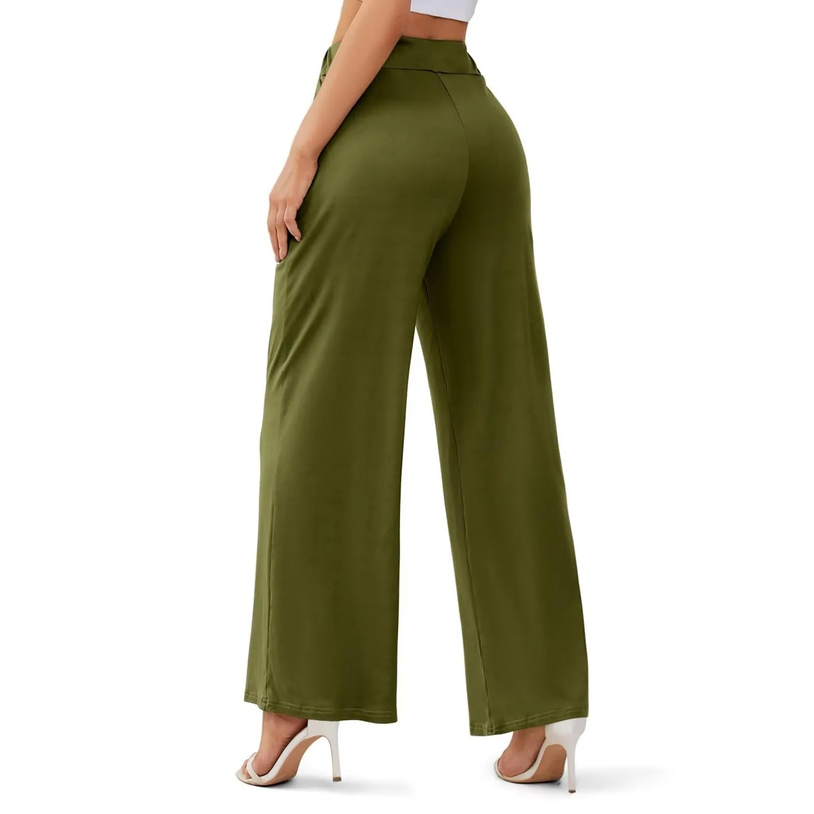 Calças compridas soltas de perna larga feminina de cor sólida, elegante calça feminina, moda casual, botões múltiplos, novo, primavera, outono