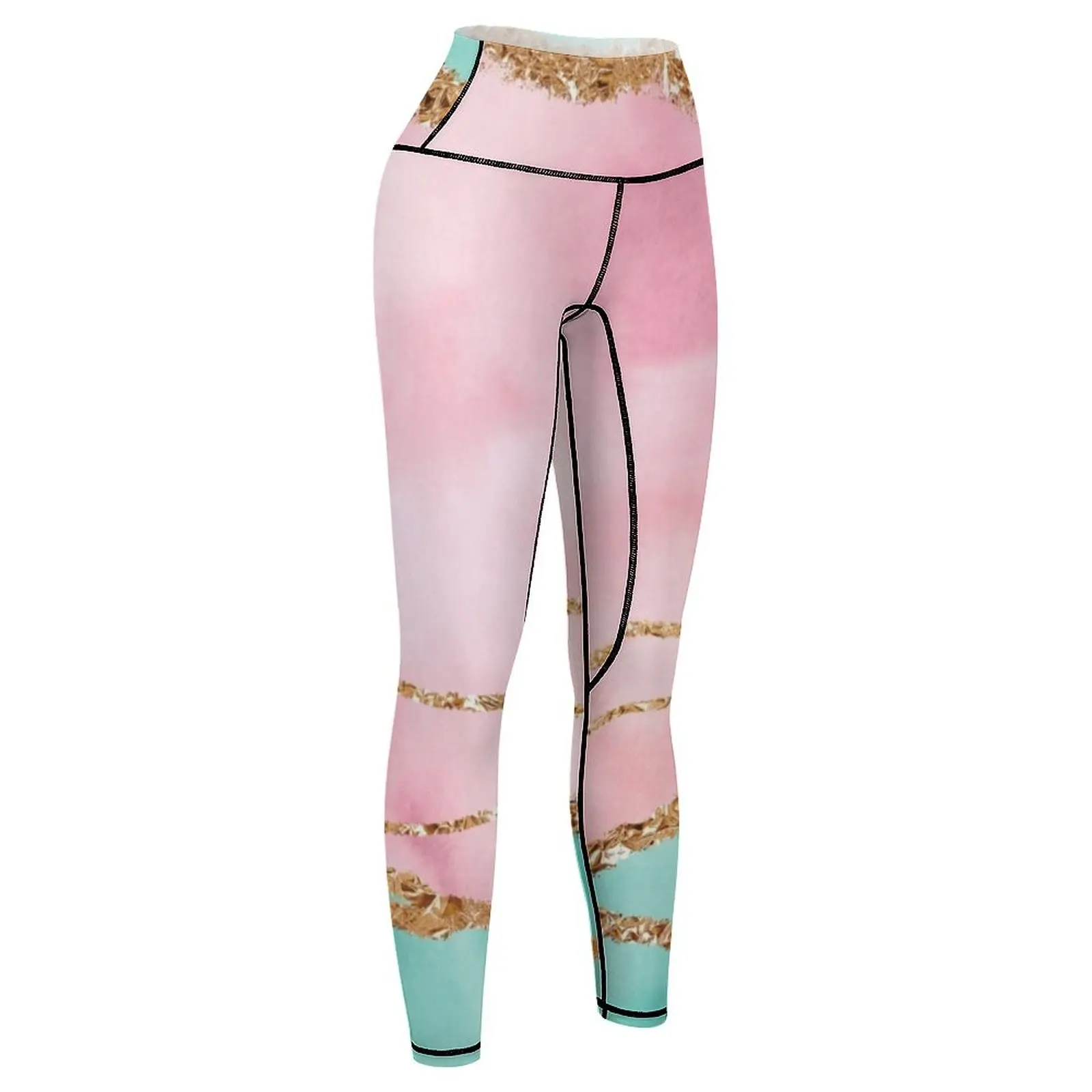 Girly Trend Pink And Ocean Green Faux Marble Landscape Leggings for fitness legging gym push up fitness Womens Leggings