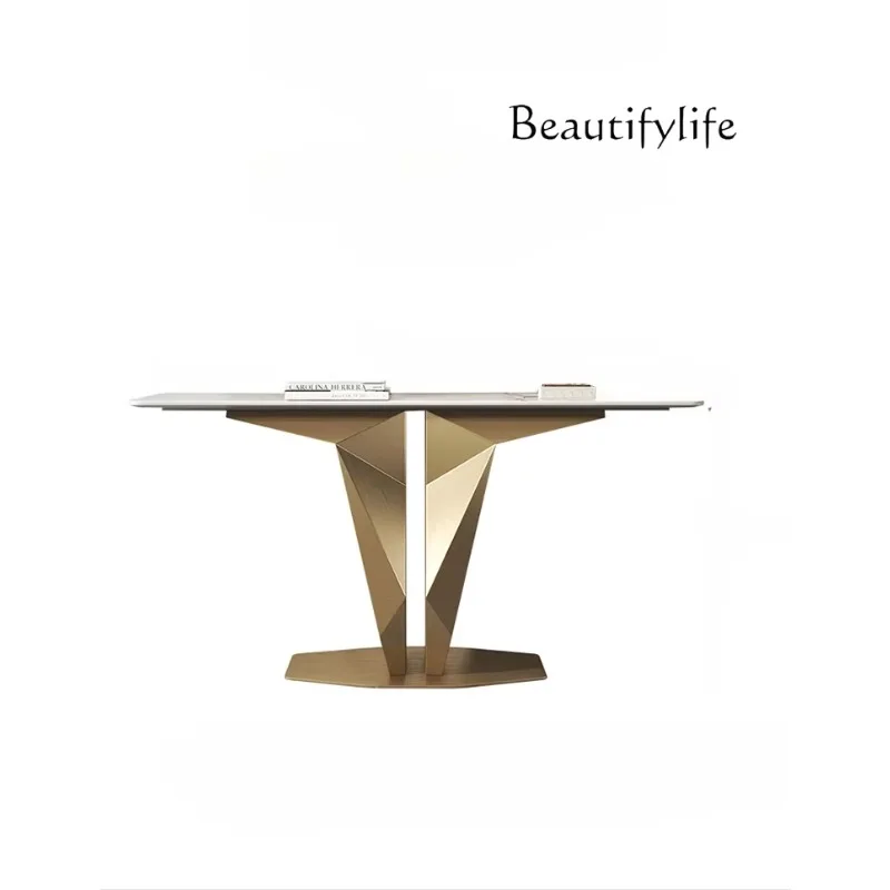 XX Italian Light Luxury Stone Plate Creative Simple Modern Entrance Cabinet Door-to-Door Metal Console Tables