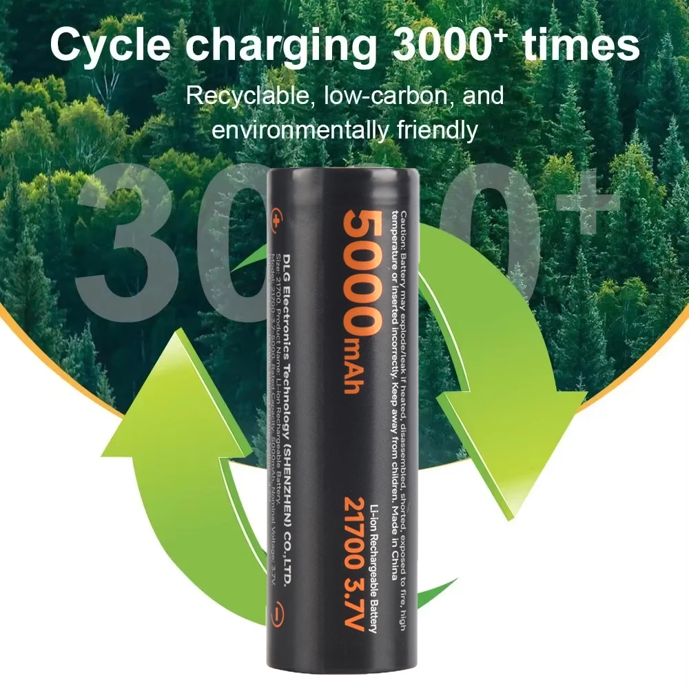 DLGPOWER 21700 3.7V 5000mAh Rechargeable Li-Ion Battery with Smart Charger Flashlight High Power Electrical Tools Battery Pack
