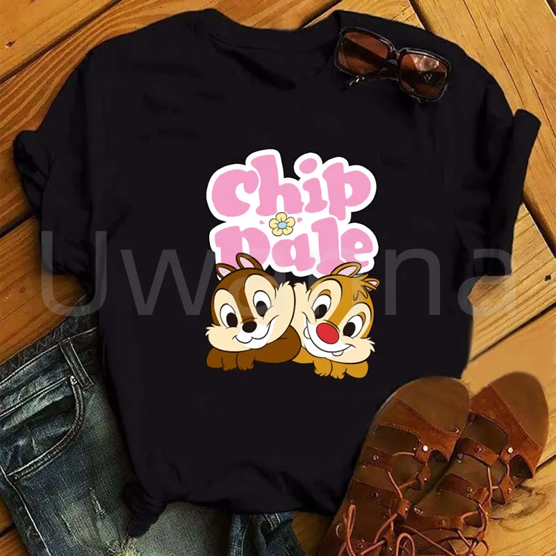 Black Tshirts for Women Cartoon Chip and Dale Graphic T-shirt Harajuku Tops T-shirts Street Style Summer Casual Clothing