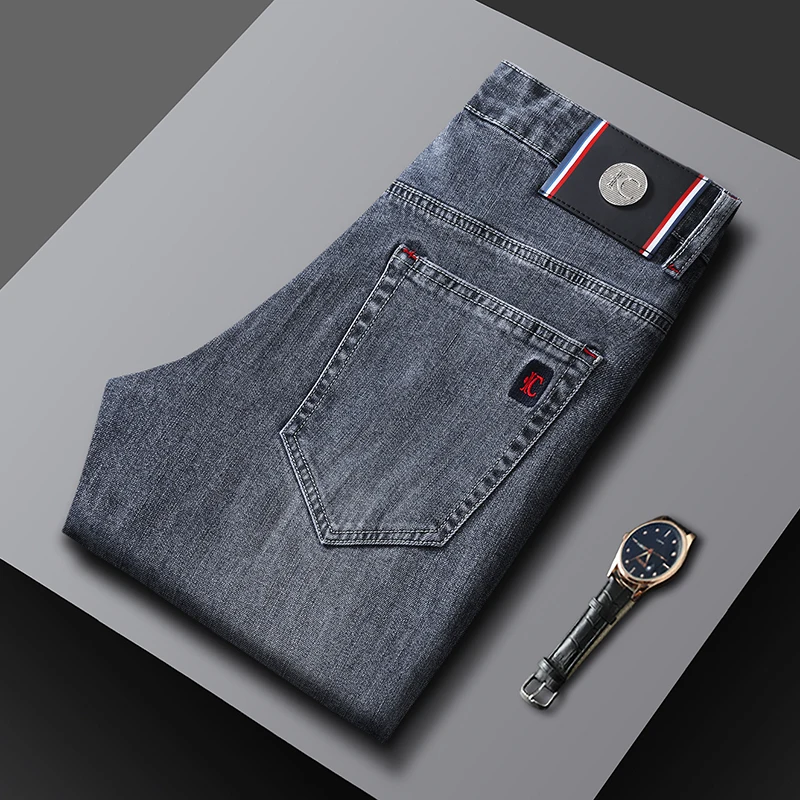 Men's Slim Fit Straight Leg Jeans European Style Versatile Business Casual Stretchy Long Pants