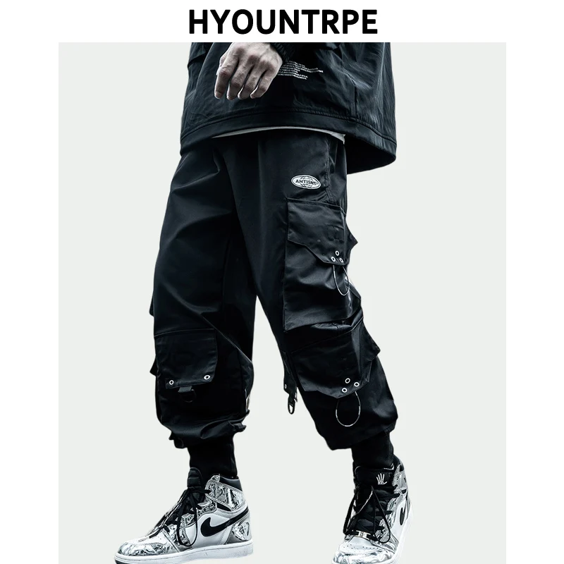 

Hip Hop Loose Fit Elastic Waist Cargo Pants Fashion Side Pocket Ankle Pants Mens New Casual Drewstring Sportwear Pants Joggers