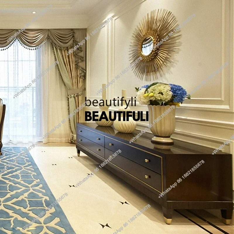 ss8350 American TV cabinet light luxury neoclassical small apartment living room, European simple solid wood TV cabinet