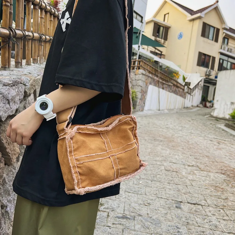 Women's Crossbody Bag 2024 New Washed Canvas Solid Color Casual Shoulder Bag Personalized Simple Portable Phone