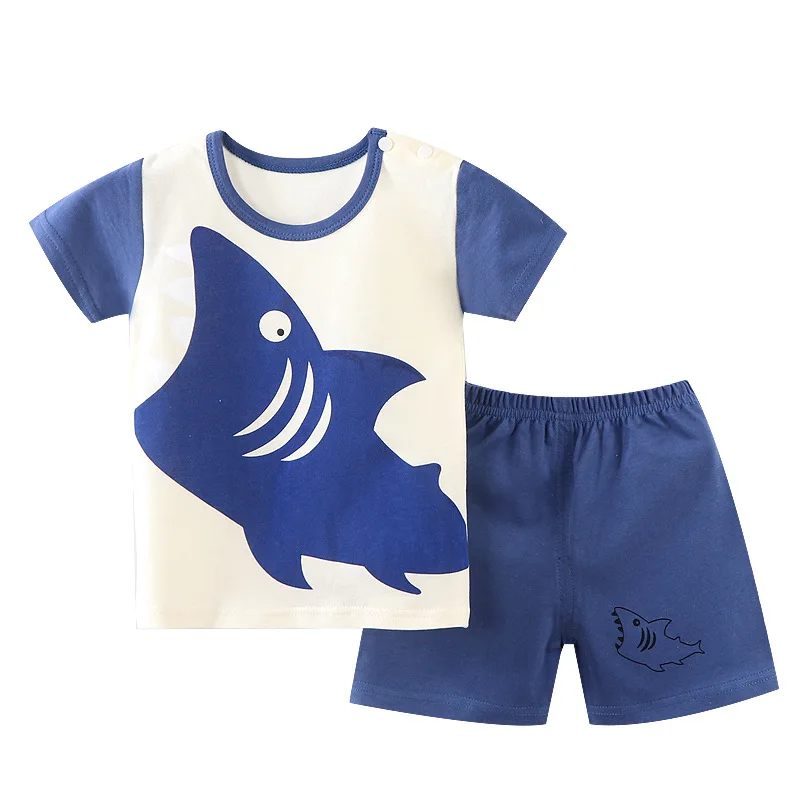 Child Short Sleeve Outfit Home Clothing Infant Clothing Thin Tees+Shorts Summer Cute Pure Cotton Tops+Shorts Two Piece Set