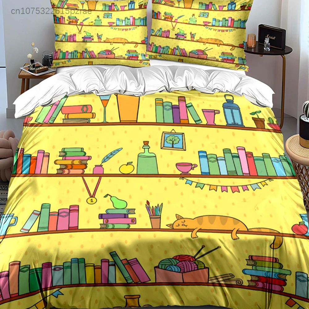 "Bookshelf Decor Cat Themed Set" Multiple Sizes kid's And adults' Bedroom Exquisite 3PC Bedding set, Gift