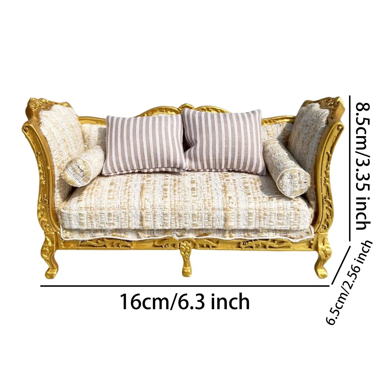 Miniature Wood Sofa Gold Dollhouse Accessory Dollhouse Decoration for 1:12